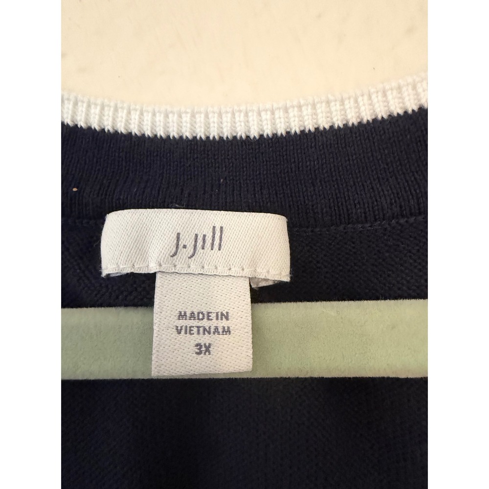J. Jill Navy Blue V-Neck Cotton Rayon Puffed Sleeve Sweater 3X Plus Size - Picture 2 of 11